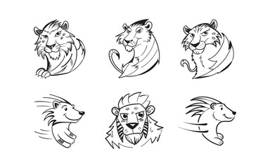 Black lion doodle line art, Cartoon art, lion  Silhouette Vector illustration, Fir Tree Illustration, Logo, Symbol