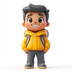 Fototapeta premium Smiling Cartoon Boy 3D Render: Adventure, Travel, and Playfulness