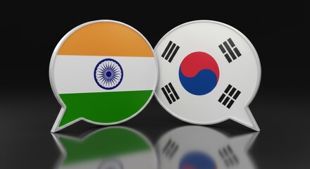 Dialogue Between India and South Korea Illustrated in Overlapping Speech Bubbles