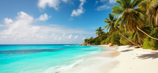 beautiful tropical beach with palm trees and turquoise sea