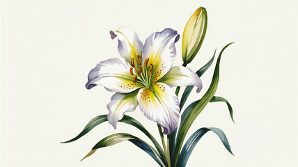 Fototapeta premium Delicate watercolor lily blooms gracefully with soft pastel hues capturing springtime elegance.