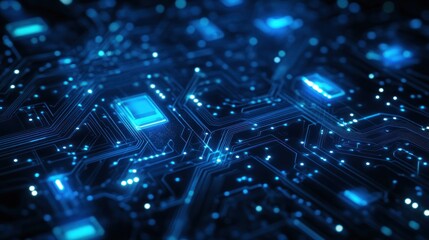 Fototapeta premium High-tech circuit board, glowing with blue light