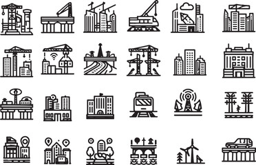 Fototapeta premium infrastructure icon set. Contains icons related ro public infrastructure. City elements. line editable vector illustration