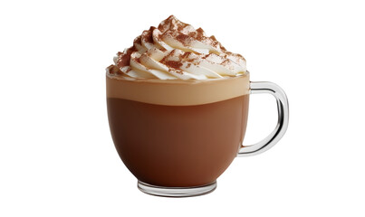 hot chocolate cup with cream and marshmallow, Cocoa, Winter drink. isolated on transparent background.