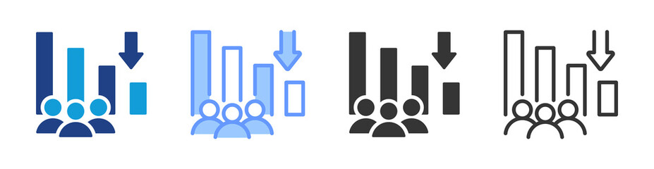 Population Decline icon set multiple style collection