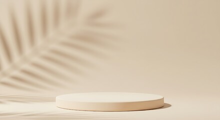 Minimal Cream Beige Studio with Leaf Shadows – Autumn & Tropical Backdrop for Cosmetic Display