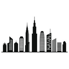 Obraz premium Simple Silhouette of a Modern City Skyline/This graphic features a clean, minimalist silhouette of a modern city skyline.