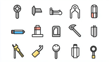 Set of vector tools icons equipment instruments hardware repair maintenance construction industry elements