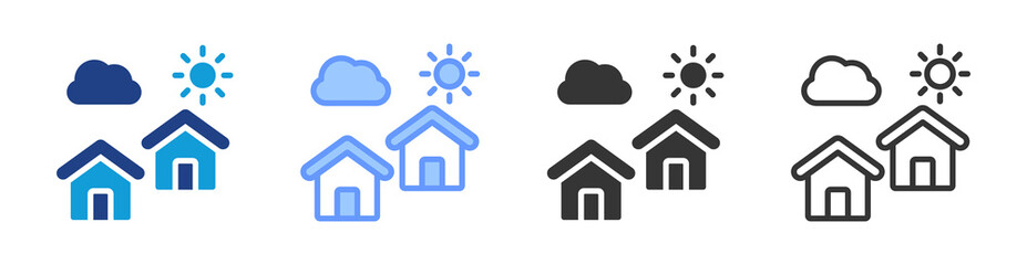 Suburb icon set multiple style collection