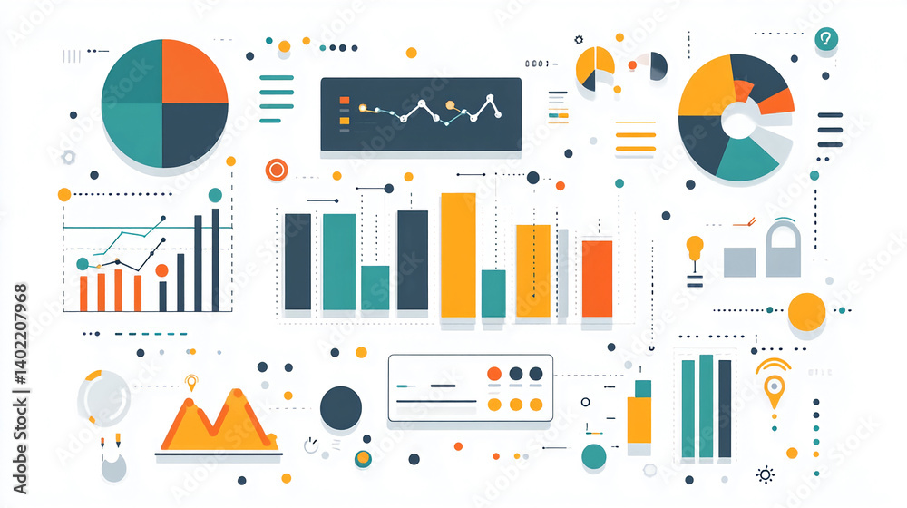 Poster data visualization dashboard with graphs and charts for business analytics and reporting insights to