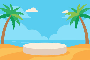 Landscape summer vacation sunny meadow, retro, colorful, silhouette and minimalist beach background Illustration for print or Digital use