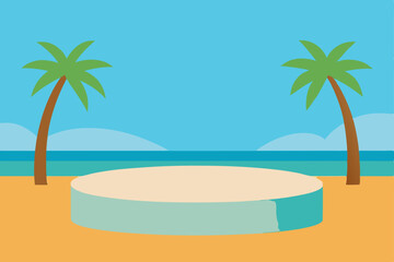 Landscape summer vacation sunny meadow, retro, colorful, silhouette and minimalist beach background Illustration for print or Digital use