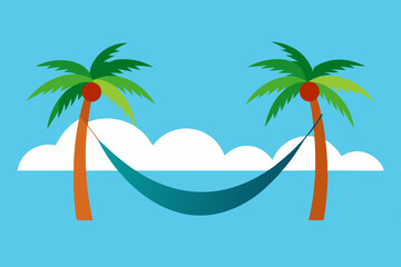 Obraz premium Landscape summer vacation sunny meadow, retro, colorful, silhouette and minimalist beach background Illustration for print or Digital use