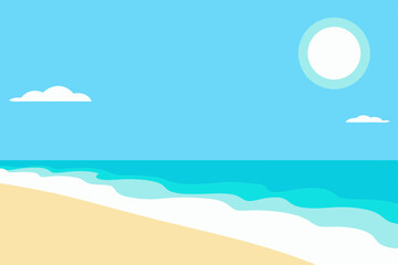 Obraz premium Landscape summer vacation sunny meadow, retro, colorful, silhouette and minimalist beach background Illustration for print or Digital use