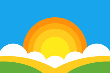Landscape summer vacation sunny meadow, retro, colorful, silhouette and minimalist beach background Illustration for print or Digital use