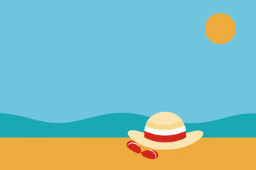 Landscape summer vacation sunny meadow, retro, colorful, silhouette and minimalist beach background Illustration for print or Digital use