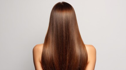 Fototapeta premium Beautiful model girl with Brown hair strand,silky healthy chestnut wavy hair strand,hair wavy ribbon, with smooth,Keratin straightening,Treatment,straight long hair,procedures,Smooth hairstyle.