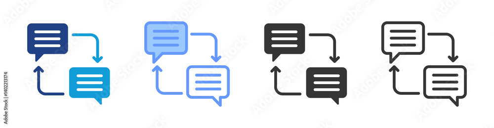 Fototapete synchronous communication icon set multiple style collection