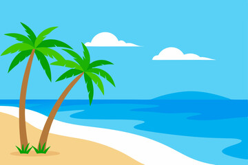 Landscape summer vacation sunny meadow, retro, colorful, silhouette and minimalist beach background Illustration for print or Digital use