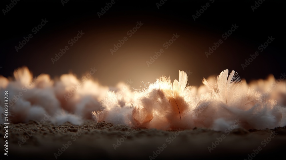 Fototapete a close-up view highlights a cluster of soft feathers illuminated from behind, with warm golden sunl