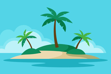 Landscape summer vacation sunny meadow, retro, colorful, silhouette and minimalist beach background Illustration for print or Digital use