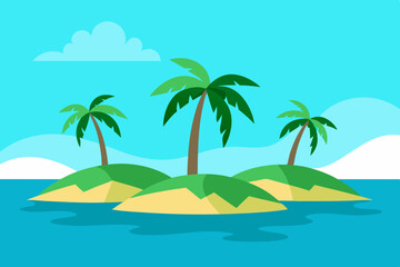 Fototapeta premium Landscape summer vacation sunny meadow, retro, colorful, silhouette and minimalist beach background Illustration for print or Digital use