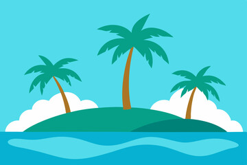 Landscape summer vacation sunny meadow, retro, colorful, silhouette and minimalist beach background Illustration for print or Digital use