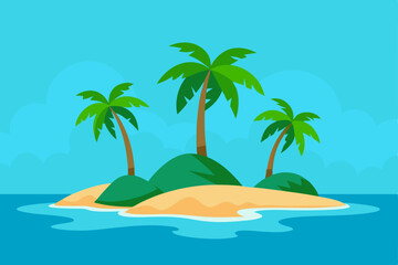 Landscape summer vacation sunny meadow, retro, colorful, silhouette and minimalist beach background Illustration for print or Digital use