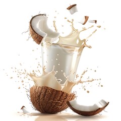 A Refreshing Coconut Drink Served in a Frosted Glass with Ice, Shredded Coconut, a Striped Straw, and Coconut Shell Garnish, Perfect for a Tropical Summer Treat or Exotic Beverage Experience  
