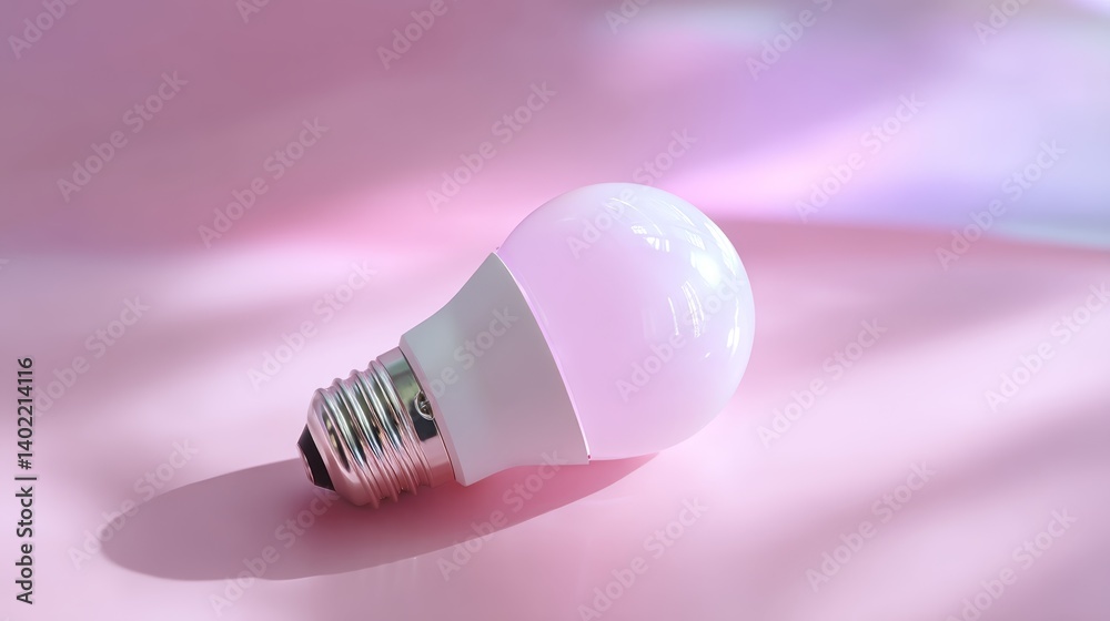Poster A lightbulb is placed straight-on against a soft pink backdrop, casting a warm glow while producing subtle shadows beneath, enhancing its delicate appearance
