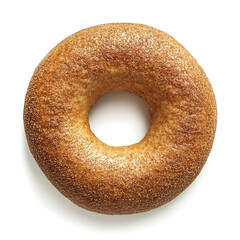Soft and airy plain bagel with a smooth, golden-brown crust and slightly dense crumb, isolated white background