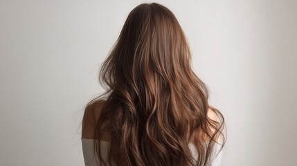 Fototapeta premium Beautiful model girl with Brown hair strand,silky healthy chestnut wavy hair strand,hair wavy ribbon, with smooth,Keratin straightening,Treatment,straight long hair,procedures,Smooth hairstyle.