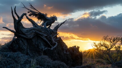 Majestic al on rocky outcrop at sunset nature scene dramatic landscape breathtaking view symbol of strength
