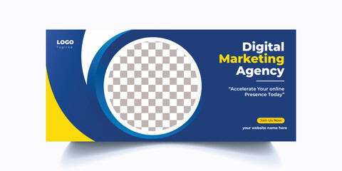 Corporate business editable social media cover, header, footer, timeline cover design, professional online webinar digital marketing promotional horizontal web banner ad design with photo place