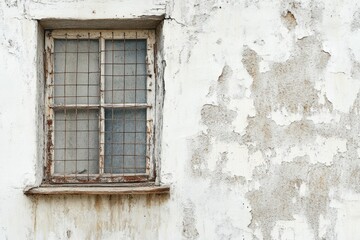 Fototapeta premium Rustic Window on Weathered Wall: A Glimpse of Time's Passage