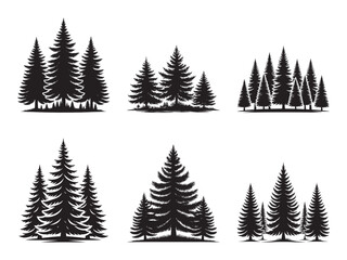 Horizontal Pine tree forest set silhouette vector illustration isolated on white background