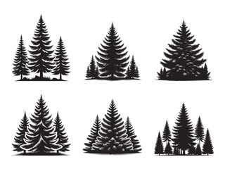 Horizontal Pine tree forest set silhouette vector illustration isolated on white background