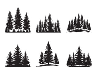 Horizontal Pine tree forest set silhouette vector illustration isolated on white background