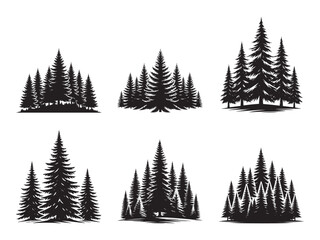 Horizontal Pine tree forest set silhouette vector illustration isolated on white background