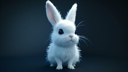 An Adorably Fluffy White Bunny with Big Black Eyes Sitting on a Smooth Surface in Soft Lighting, Showcasing Its Cuteness, Innocence, and Delicate Fur in a Minimalist and Serene Setting