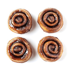 Fototapeta premium Soft and chewy cinnamon rolls with a sweet, sticky glaze and fluffy dough, isolated white background