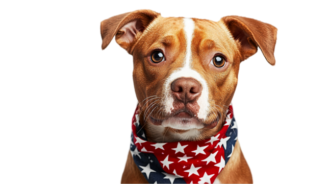 Patriotic american dog with stars and stripes scarf isolated on transparent  background png - Powered by Adobe