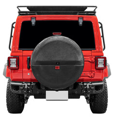 Back view red off road suv car