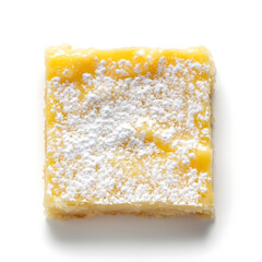 Soft and chewy lemon bars with a tangy lemon filling and sweet powdered sugar topping, isolated white background, modern art style