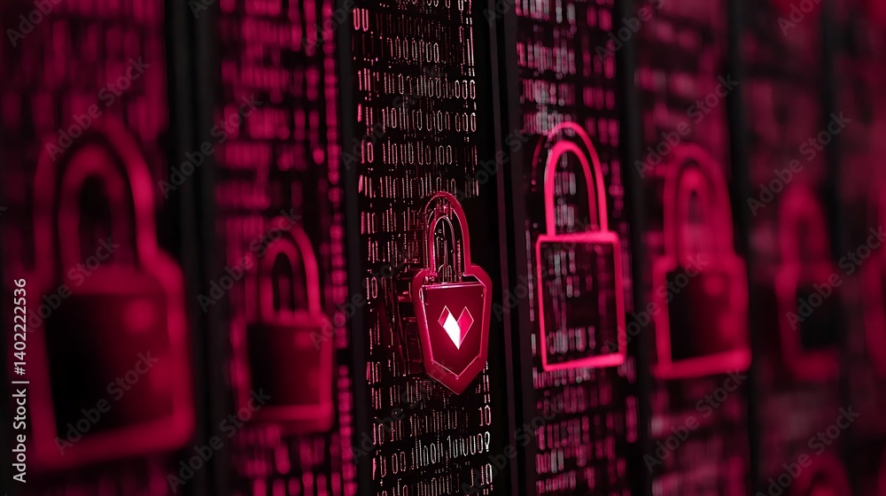 Aufkleber abstract digital background featuring locked data security symbols with binary code and vibrant colo