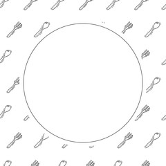 kitchen utensil frame. doodle kitchenware circle frame. kitchen background