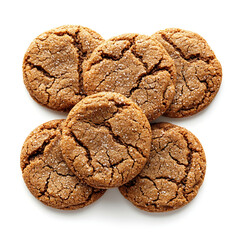 Soft and chewy molasses cookies with a spiced, warm flavor and crackly top, isolated white background