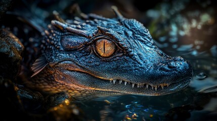Obraz premium Mysterious crocodile-like makara face closeup exotic water habitat wildlife photography underwater intriguing features