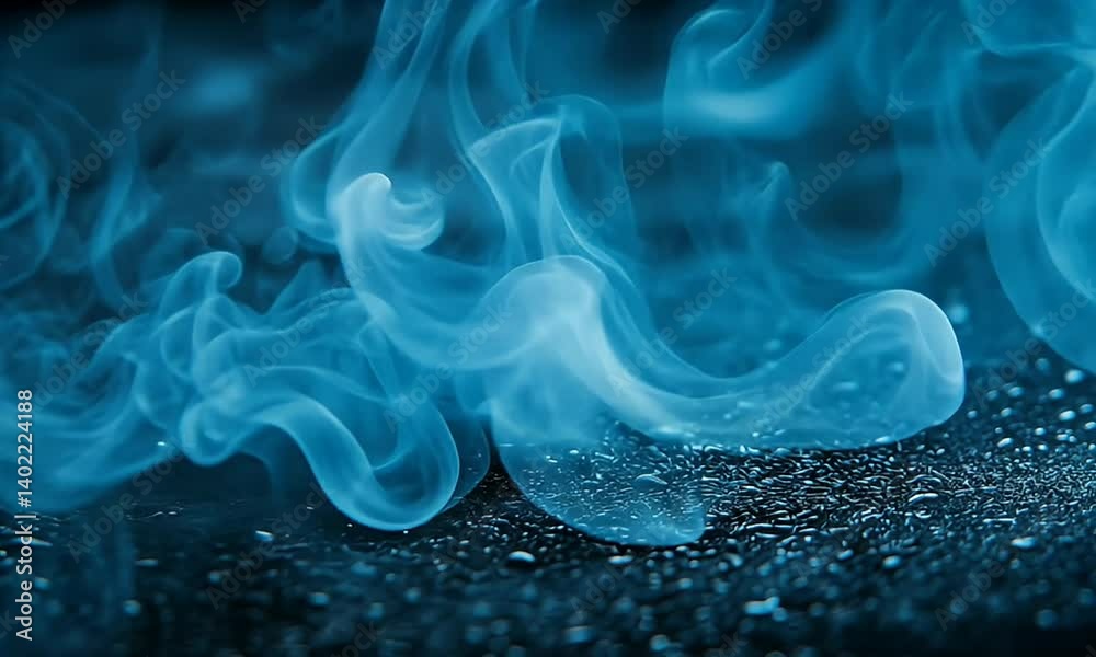 Wall mural ethereal blue smoke flowing elegantly over dark surface creating abstract patterns and mystical atmo