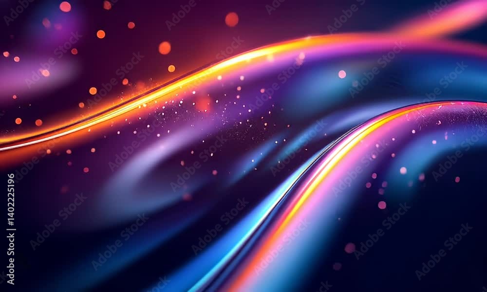 Sticker abstract colorful light waves flowing through a vibrant gradient background with shimmering particle